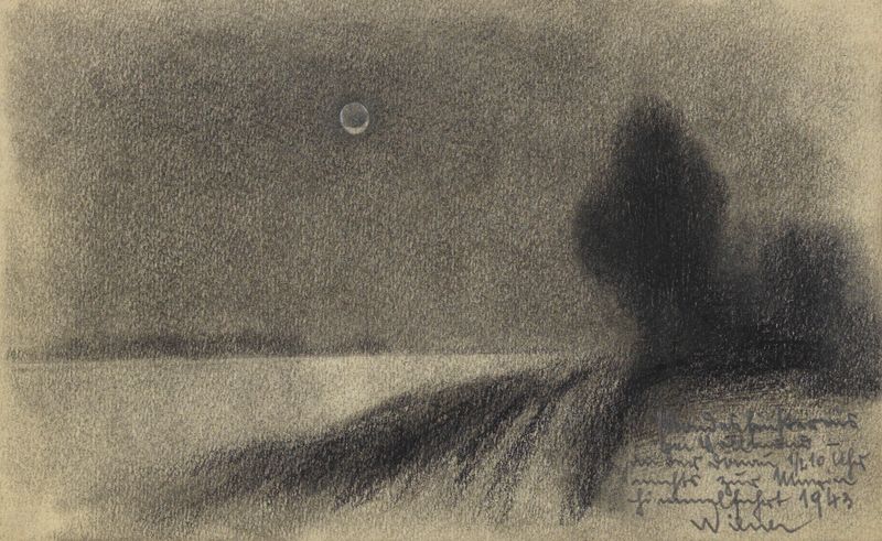 Oil on canvas by Karl Wiener depicting a moonlit Danube landscape