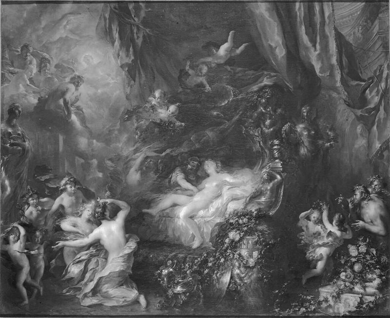 Venus y Marte de Ottmar Elliger, óleo sobre lienzo que representa figuras mitológicas en un entorno sereno.