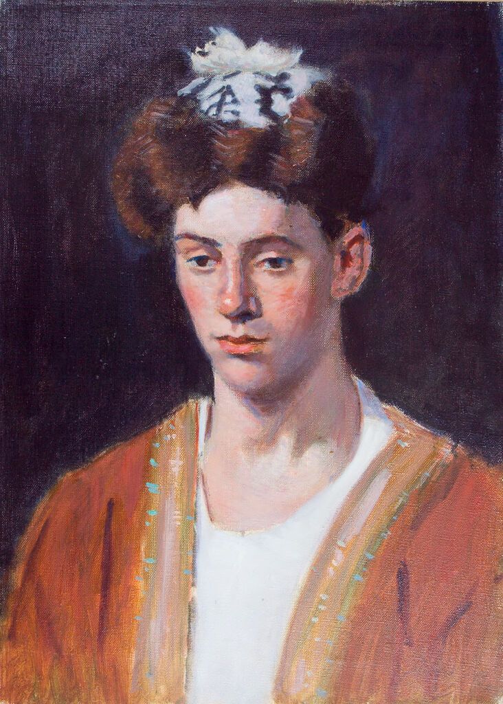 Retrato de um jovem usando um chapéu, óleo sobre tela de Denman Waldo Ross