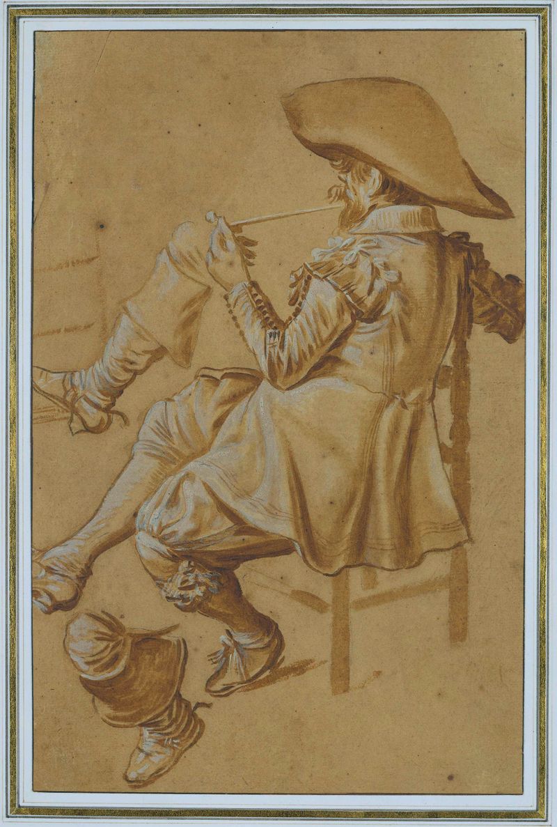 Genre scene of a seated pipe smoker, oil painting by Dirck Hals
