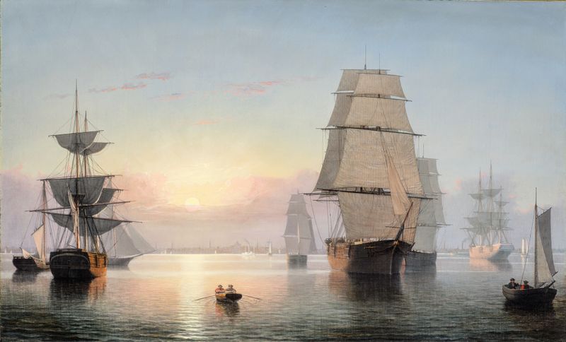 Boston Harbor at sunset, oil painting by Fitz Henry Lane