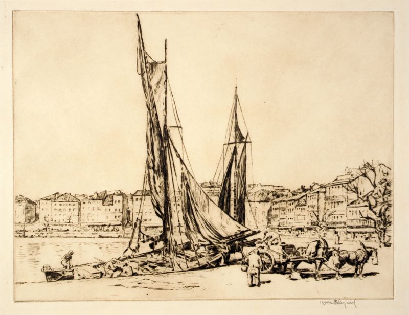 Escena marina que representa barcos en Ciotat Harbor de Kerr Eby, pintura al óleo