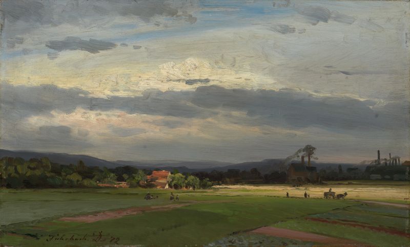 Paisaje con nubes tormentosas y campos dorados de Carl Ludwig Fahrbach, 1872