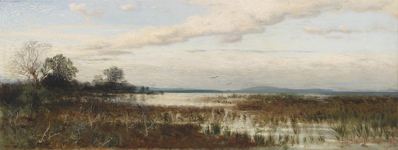 Genre scene depicting figures by Chiemsee, oil painting by August Schaeffer von Wienwald