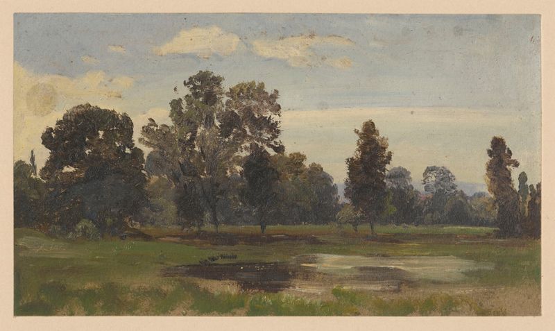 Landscape by Adolf Dressler, oil on canvas depicting a river and lush greenery