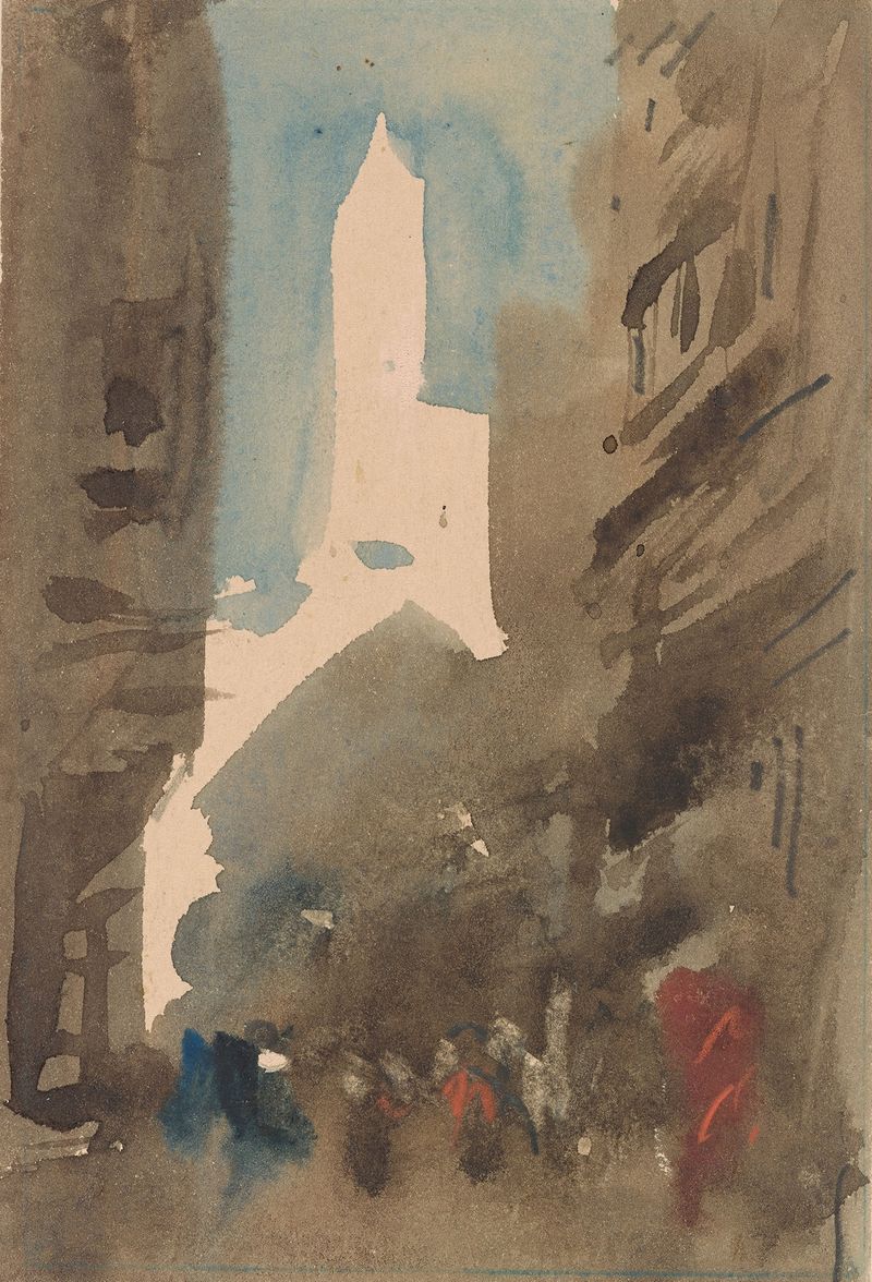 Urban landscape featuring a white tower, oil painting by Hercules Brabazon Brabazon