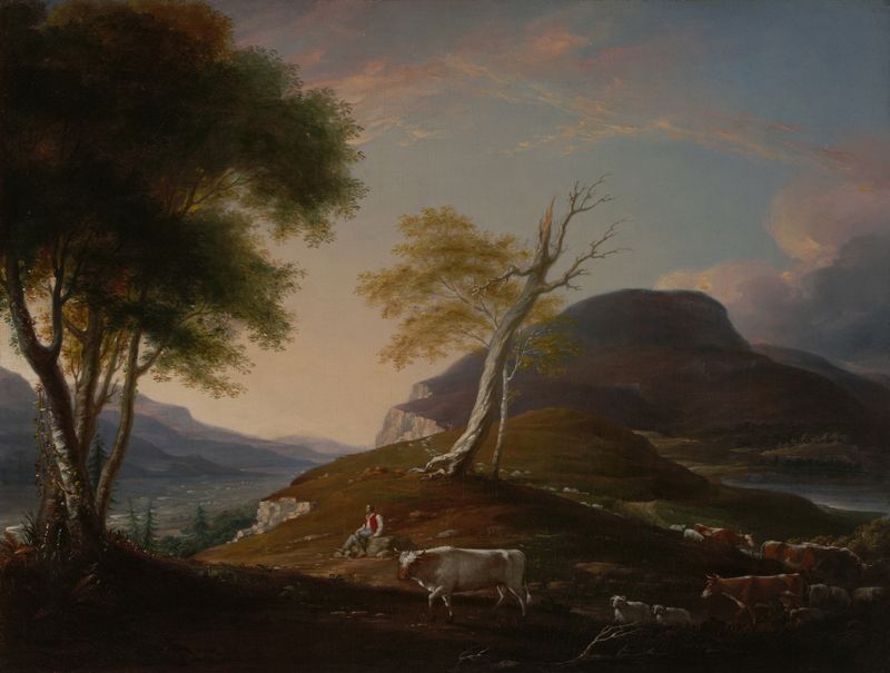 Landscape with mountain and trees, oil painting by John Trumbull.