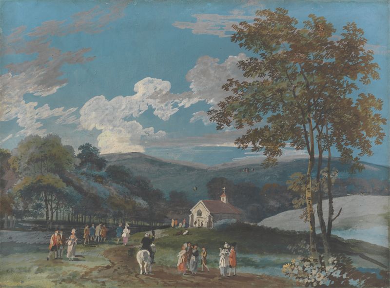 Landscape of A Country Church Amongst Hills by John Laporte, oil painting