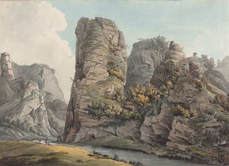Landscape featuring a rock in Dove-Dale by William Day, 1789
