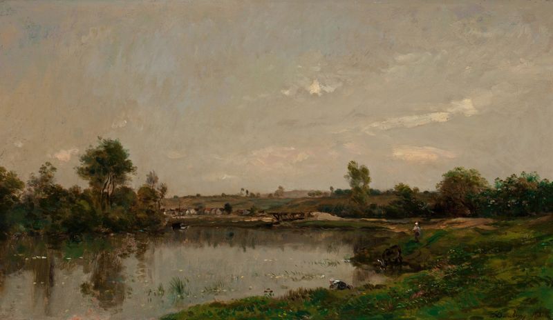 Pintura a óleo de Charles François Daubigny representando um rio e árvores