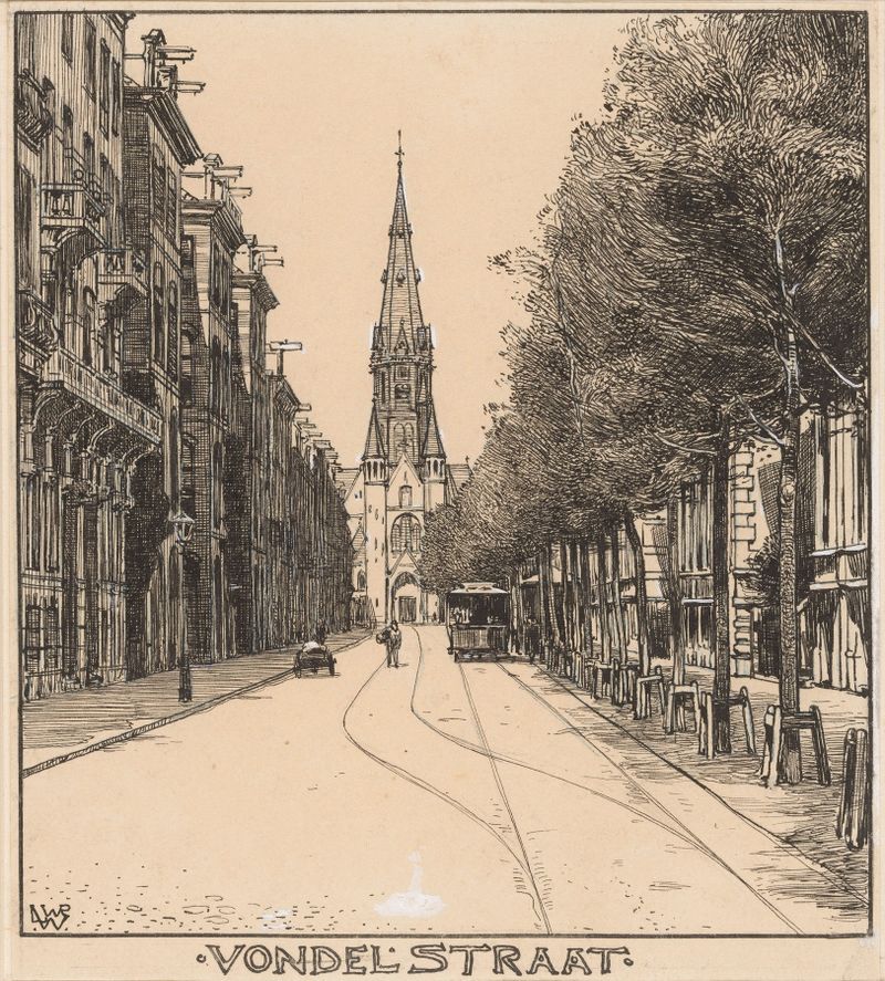 Paisaje urbano vibrante de De Vondelstraat te Amsterdam por Willem Wenckebach, modernismo