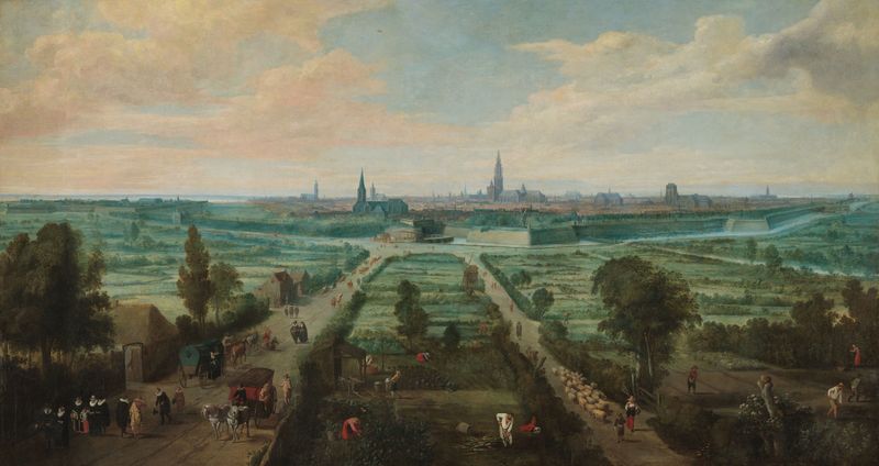 Panoramic view of Antwerp with river and skyline, oil on canvas by Jan Wildens