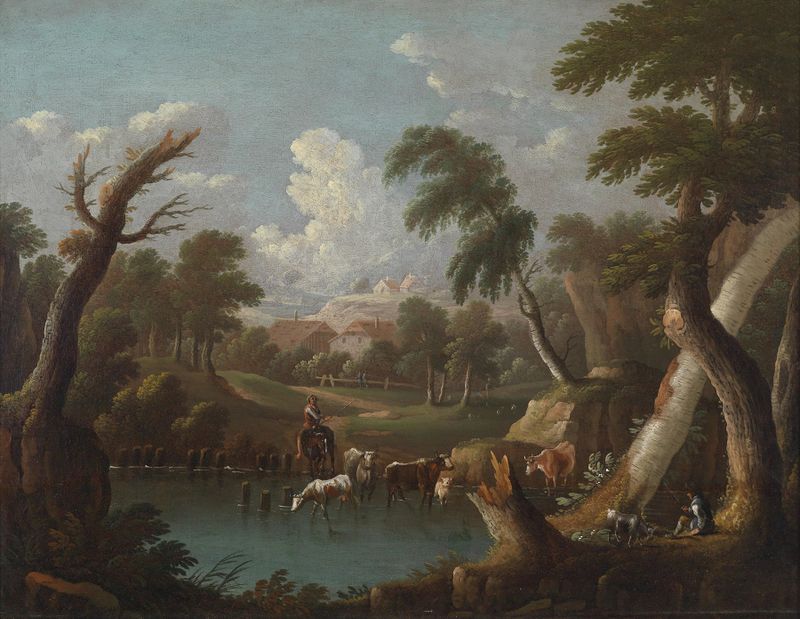 Landscape with grazing cattle, oil on canvas by Johann Georg von Bemmel