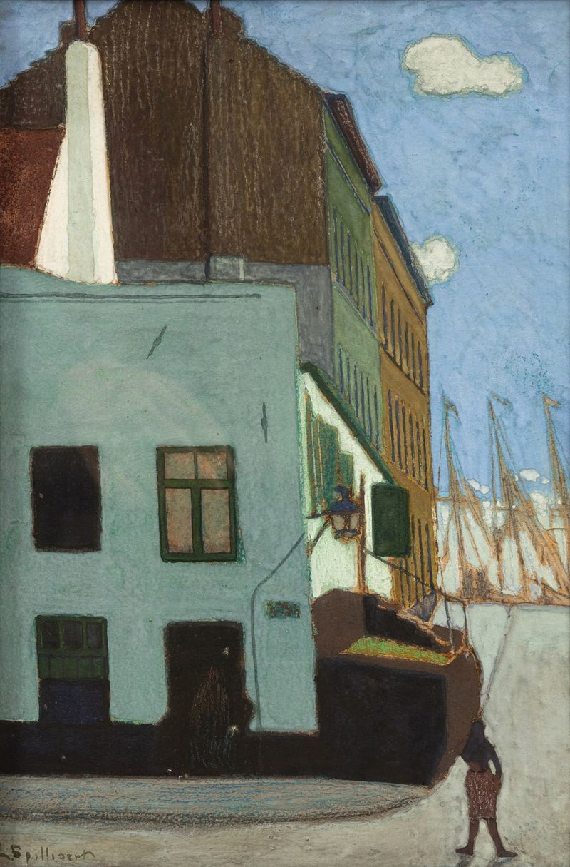 Escena interior con púlpito en óleo sobre lienzo de Léon Spilliaert