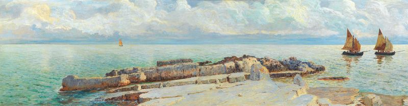 Coastal landscape oil painting by Menci Clement Crnčić