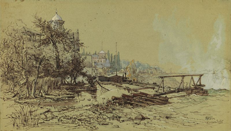 Niagara Falls by Harry Fenn, depicting a waterfall in an unknown medium.