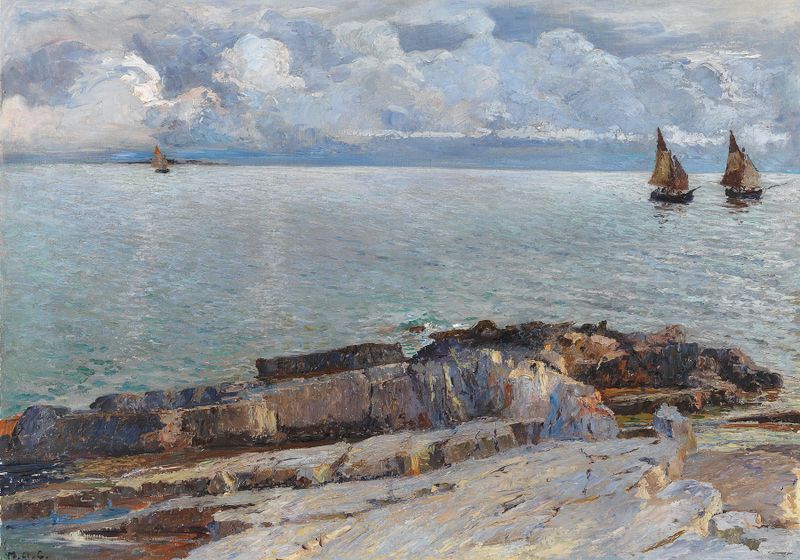 Marine scene depicting a shimmering coastline by Menci Clement Crnčić