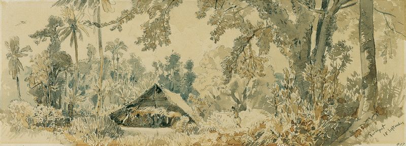 Eingeborenenhütte auf der Insel Puinipet by Joseph Selleny, oil painting