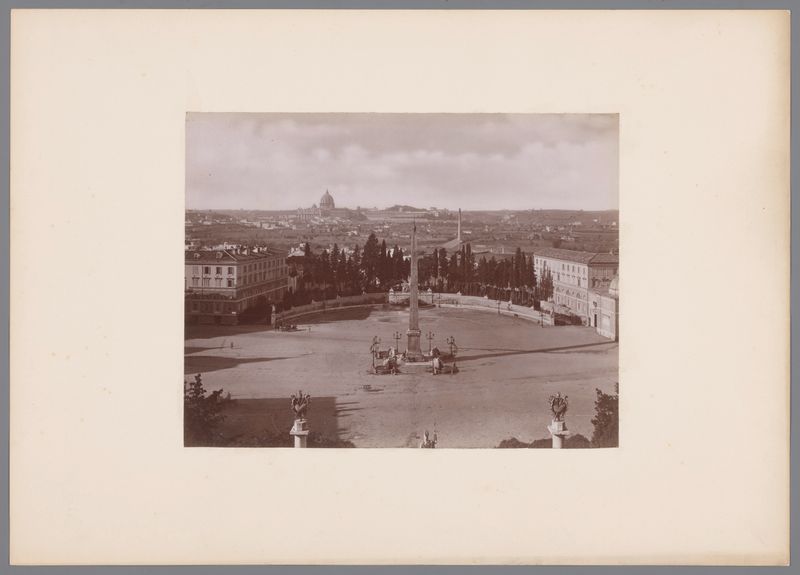 Impressão em albumina do Piazza del Popolo em Roma por Giacomo Brogi