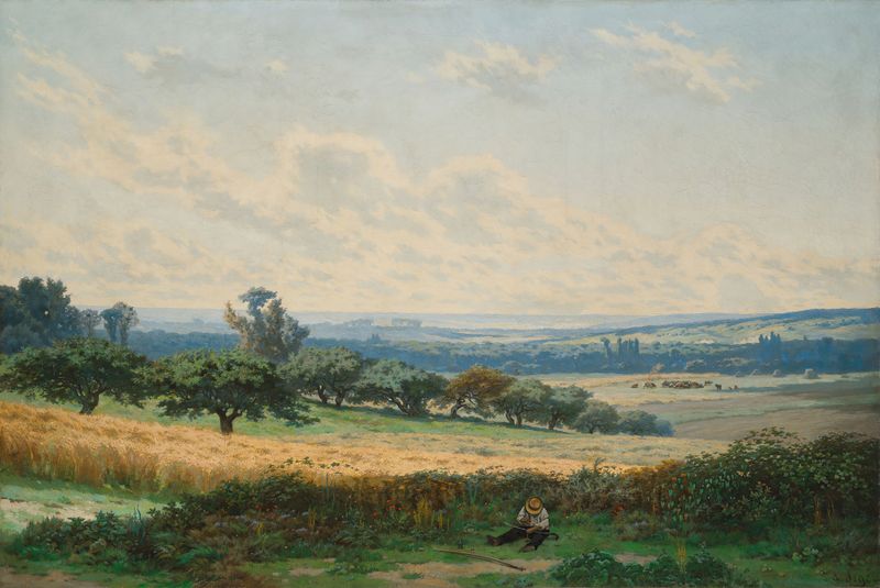 Landscape featuring a river and greenery by Alexandre Ségé, oil painting