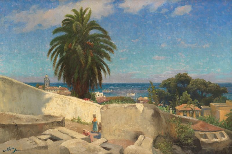 Landscape view of Puerto Orotava, Tenerife, oil on canvas by Hans Bohrdt