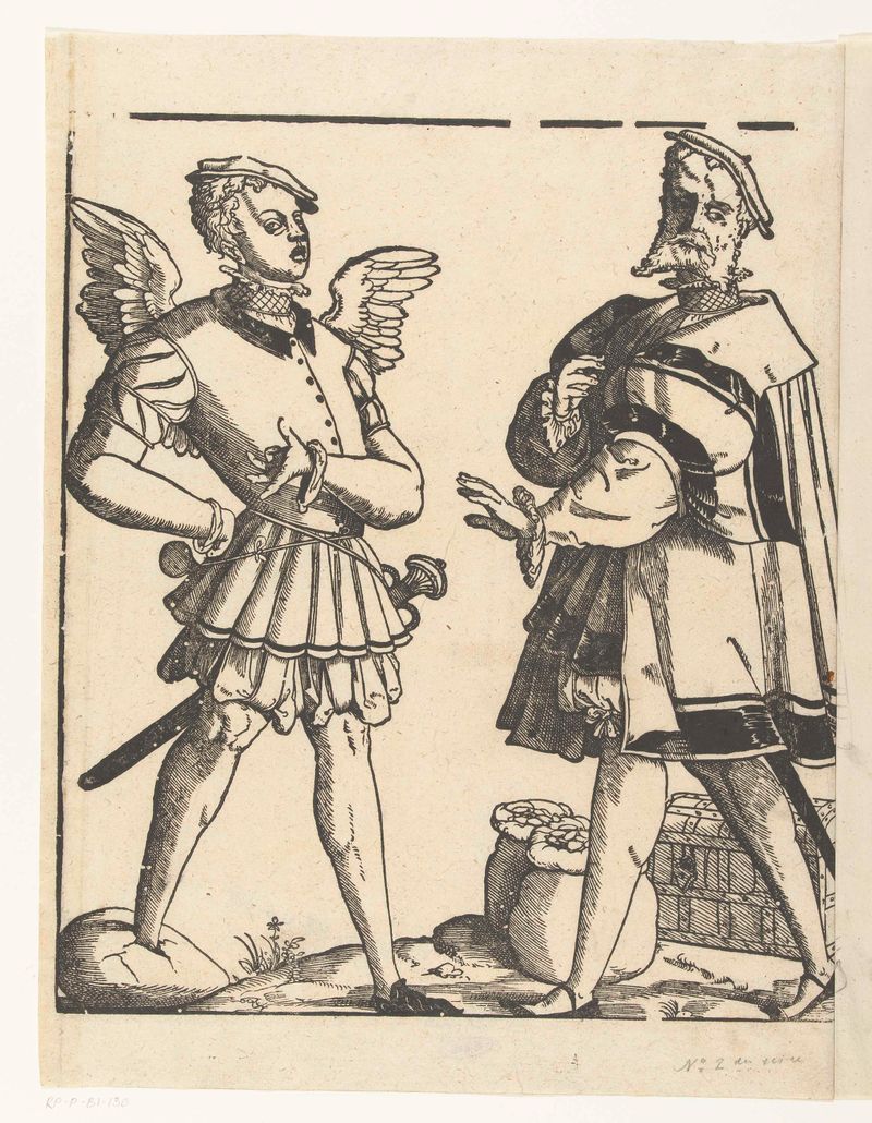 Gravura figurativa de Cornelis Anthonisz. retratando juventude e dualidade