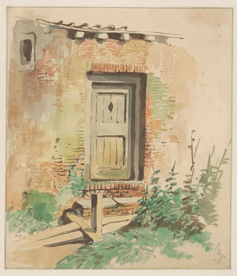 Interior scene featuring a weathered door with peeling paint by Jan Striening