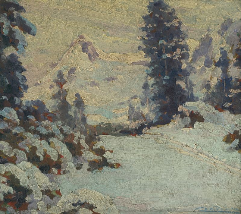 Paisaje Invernal de Ľudovít Čordák, expresionismo, que representa colinas cubiertas de nieve