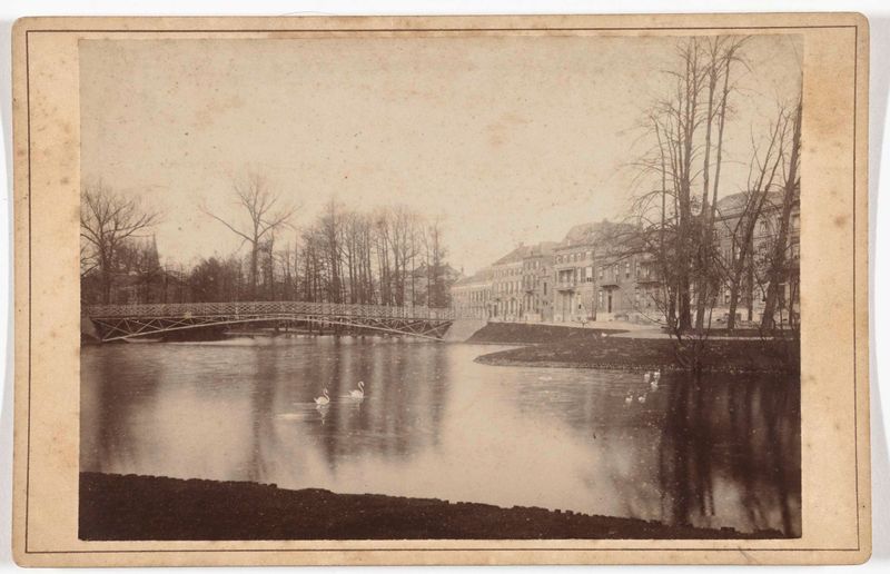 Lauwergracht te Arnhem, albumen print by J.S.J. de Jongh, depicting a serene river landscape.