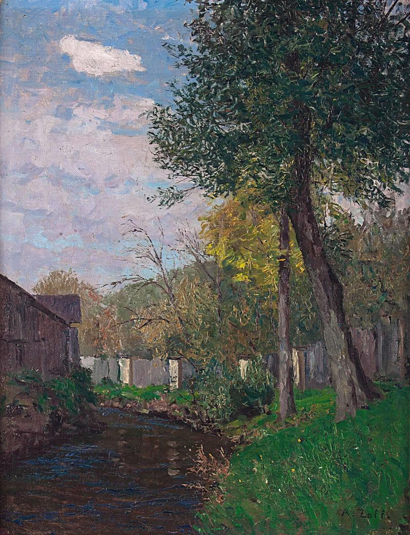 Paisaje otoñal con follaje dorado, óleo sobre lienzo de Alfred Zoff