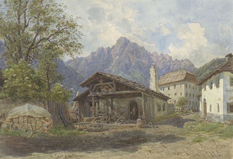 Landscape depicting a village and river, oil painting by Franz Alt