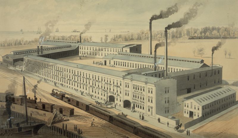 Industrial landscape depicting Eaton, Cole & Burnham Co. by William Arnold Porter, 1881