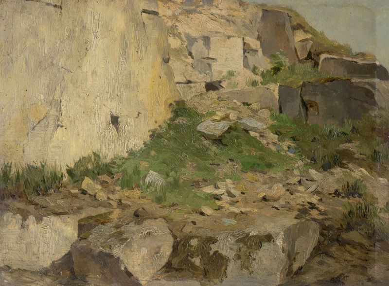 Study of Rocks by Ľudovít Čordák, oil on canvas, featuring detailed textures of rocks.
