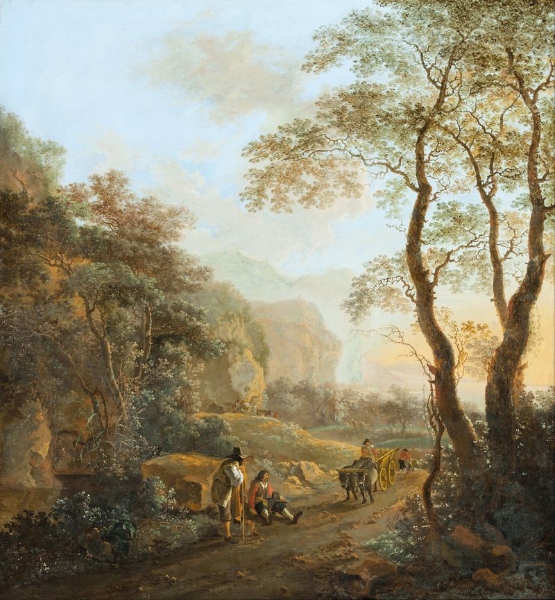 An ox-cart in the landscape, óleo sobre lienzo de Studio of Jan Both