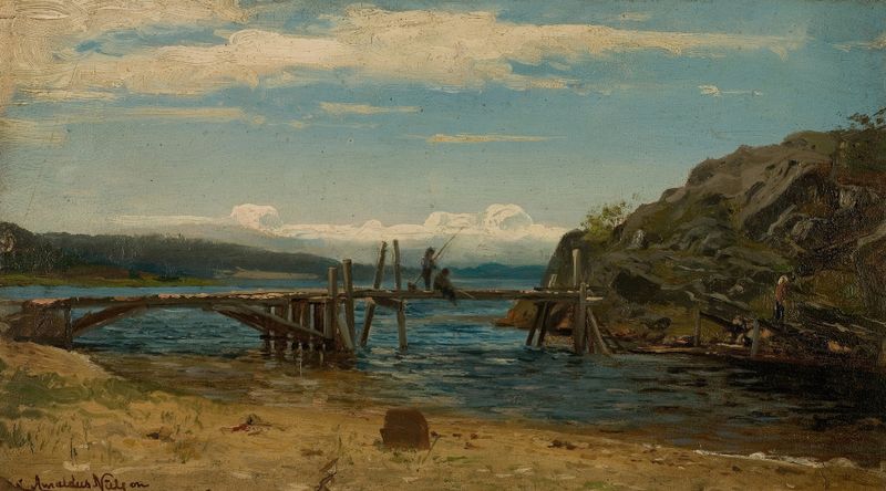 Paisaje de Smalsund, Mandal de Amaldus Nielsen, óleo sobre lienzo