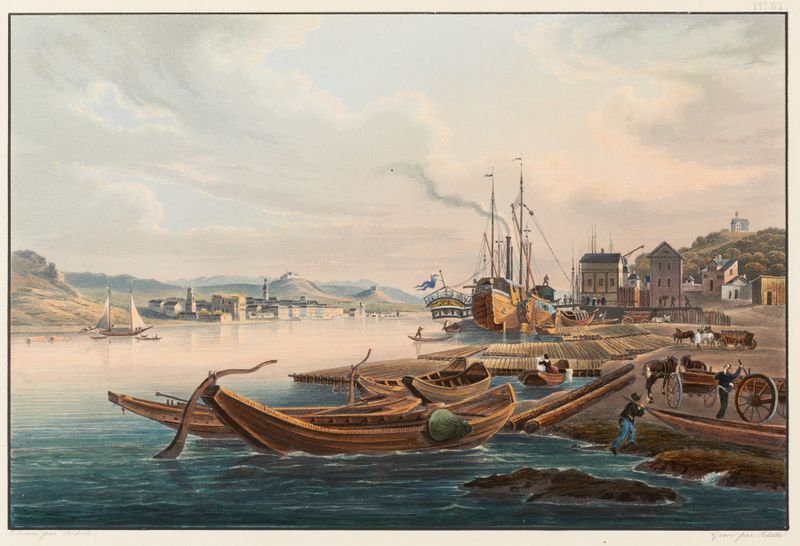Paisagem com colinas e um rio, pintura a óleo de Johann Ludwig Bleuler