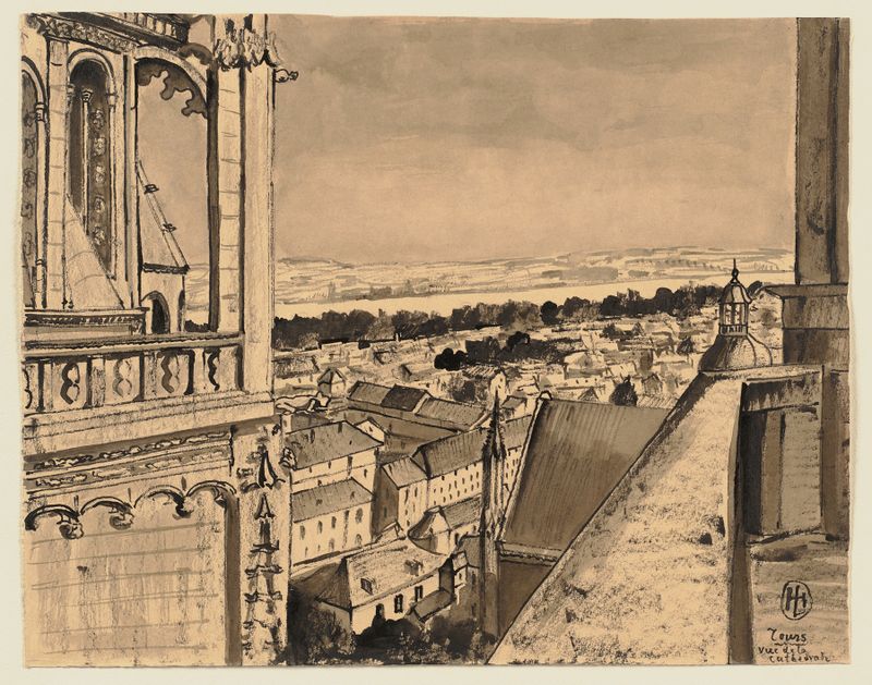 Blick von der Kathedrale in Tours by Hermann Lismann, oil painting depicting a landscape with a cathedral.