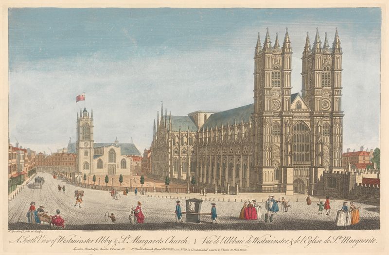 Engraving by Thomas Bowles III depicting Westminster Abbey and St. Margarets Church.