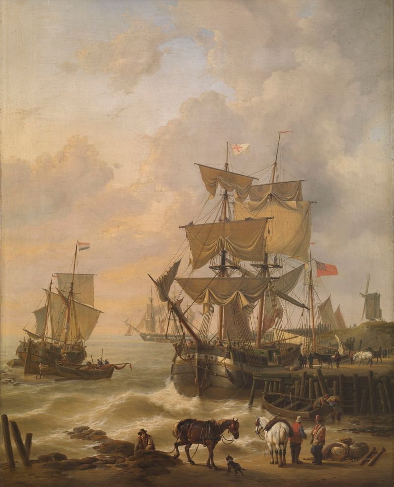 Rising Tide oil painting by Charles Louis Verboeckhoven depicting turbulent water and light.