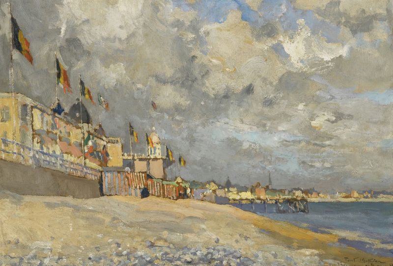 La Plage À Sainte-Adresse by Paul Mathieu, oil on canvas depicting a vibrant beach scene