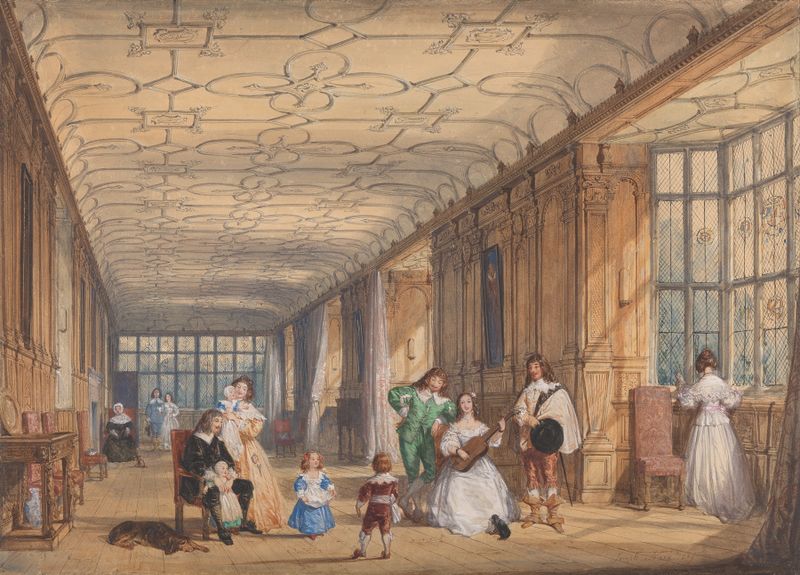 Interior view of The Long Gallery, Haddon Hall, oil on canvas by Joseph Nash