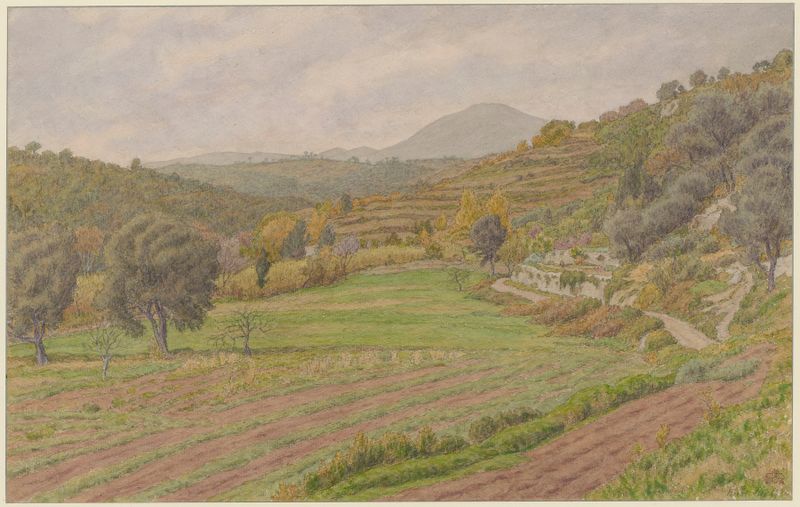 Obra abstrata de Henri Rivière, com ricos tons azuis e verdes.