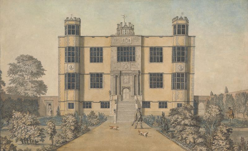 Barlborough Hall facade, ink drawing by Samuel Hieronymus Grimm