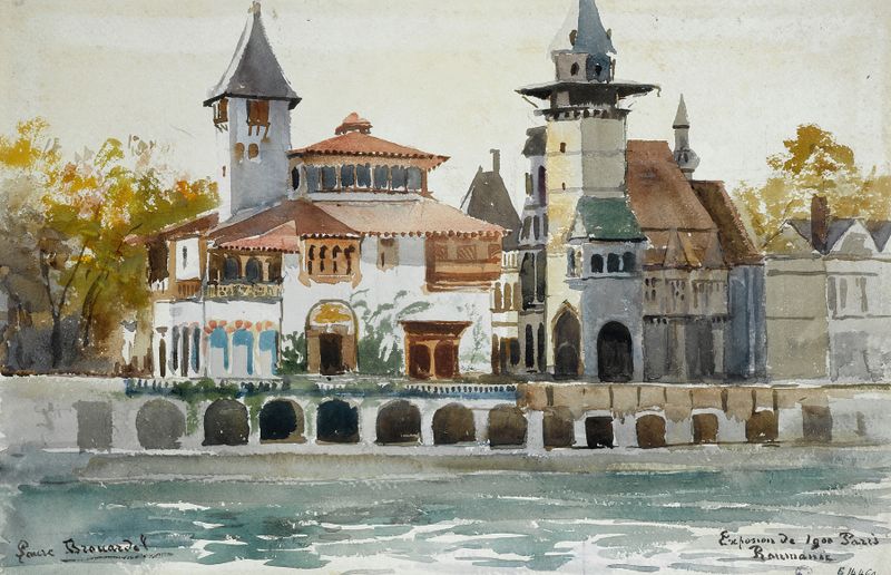 Architecture of the pavilion with ornate columns by Laure Brouardel, 1900