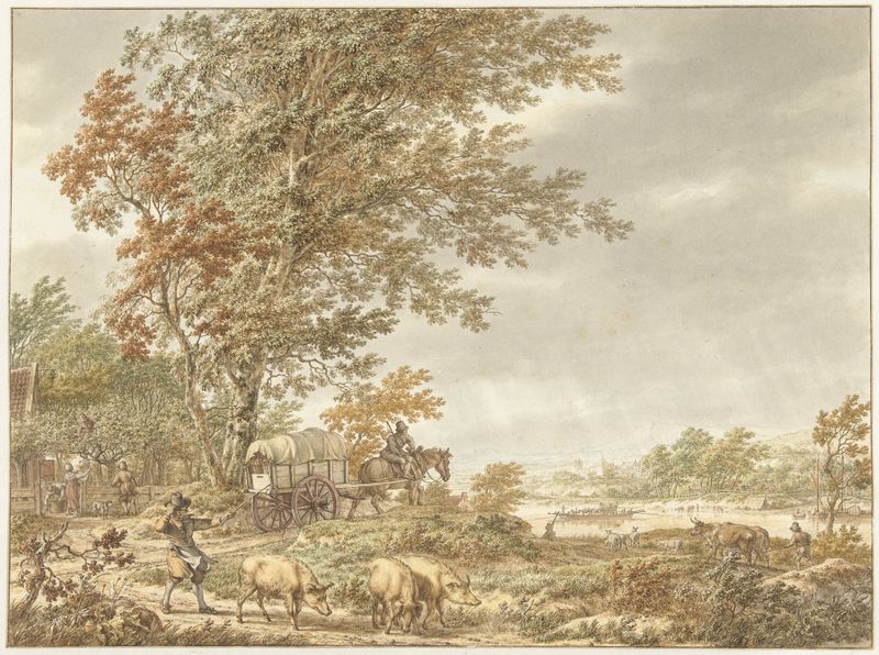 Landscape with a shepherd and river, oil on canvas by Jacob Cats