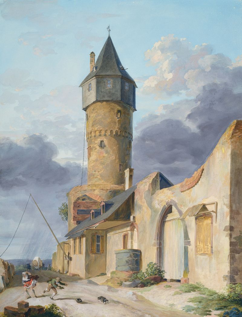 Architecture of Die Friedberger Warte by Anton Radl, oil painting