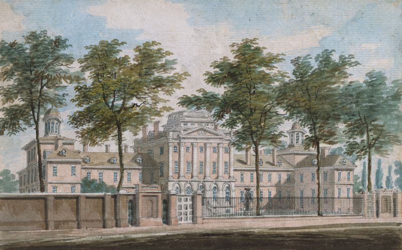Engraving of The Pennsylvania Hospital courtyard by Pavel Petrovich Svinin