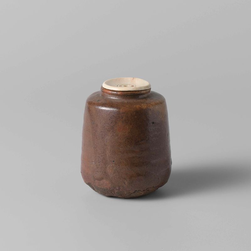 Caddy de chá com esmalte marrom-dourado, artista desconhecido