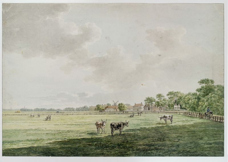 Landscape of Santpoort with cobblestone path, oil on canvas by Wybrand Hendriks