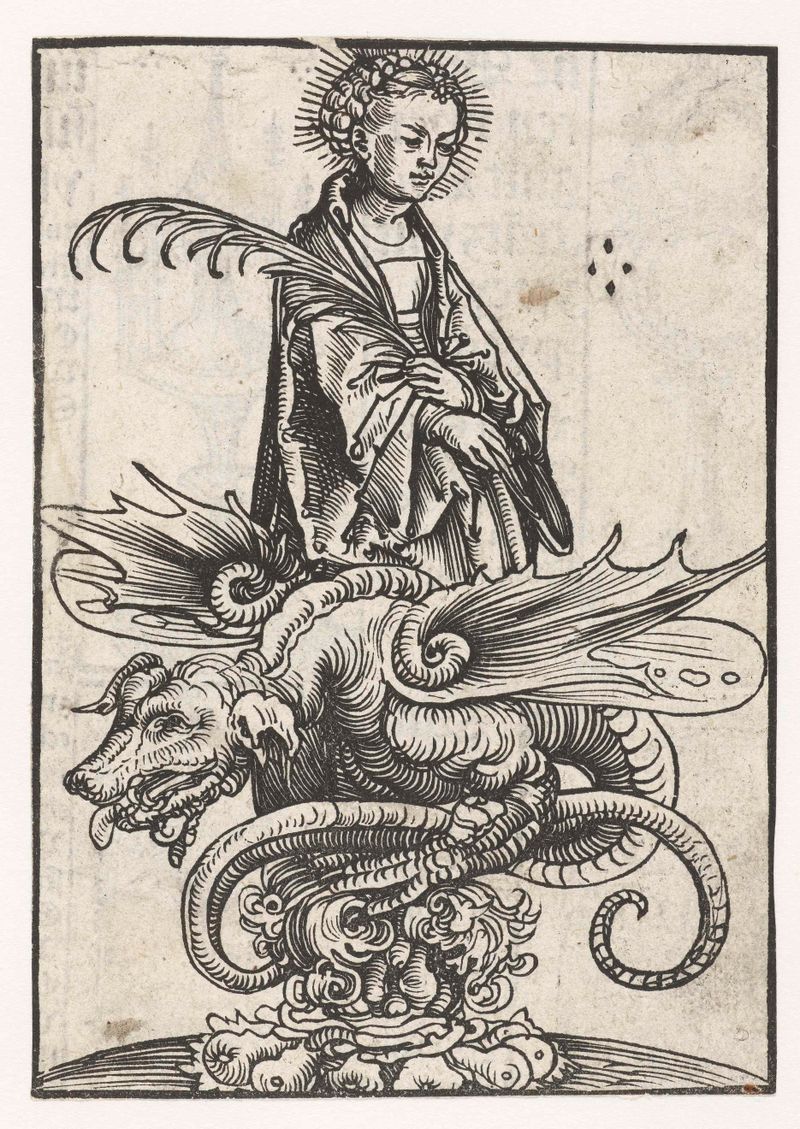 Representación religiosa de Santa Margarita y un dragón, papel de Lucas Cranach